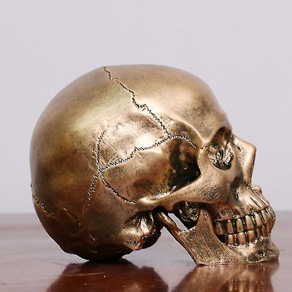 Menneskelig Bronse Resin Hodeskallemodell Medisinsk Halloween Realistisk 1:1 Statue Dekor Gold 1 Pcs