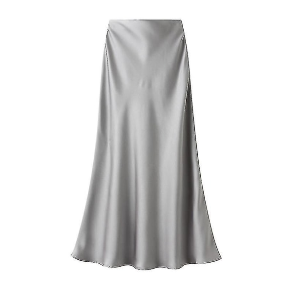 Satin Midi Nederdel Høj Talje Lange Nederdele Til Kvinder SSBgv Light Grey M