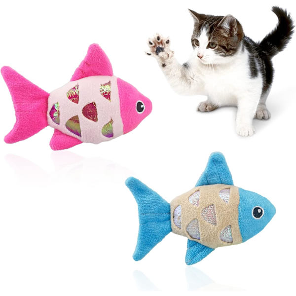 2 st små kattfiskleksaker med prasslande glänsande ringpapper för att göra ljud för att fånga dina katters ögon och för dina katter att tugga och fånga interaktiva katt leksaker 2PCS