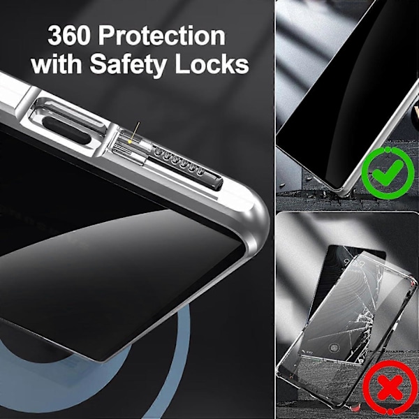 Privacy Magnetfodral för Samsung Galaxy S24 Ultra/S24 Plus/S24 med Säkerhetslås, Magnetiskt Dubbelsidigt Härdat Glas Telefonfodral, Stöder Trådlös Laddning Black S24 Plus