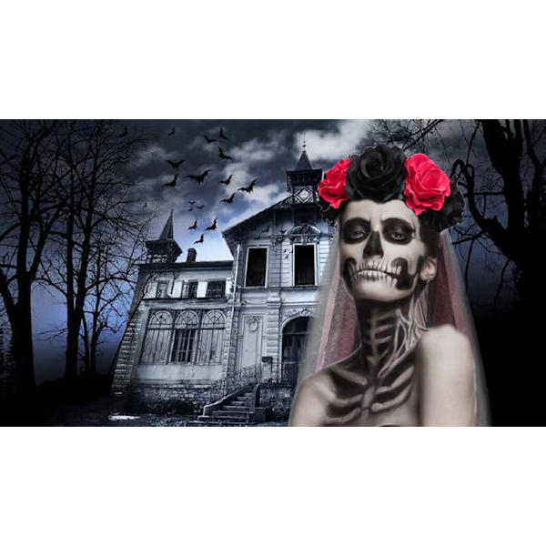 Halloween Gotisk Blomstergirland med Svart Slöja Hårband Cosplay Bröllop Huvudbonad Kostym Huvudbonad Tillbehör Red/Long Veil