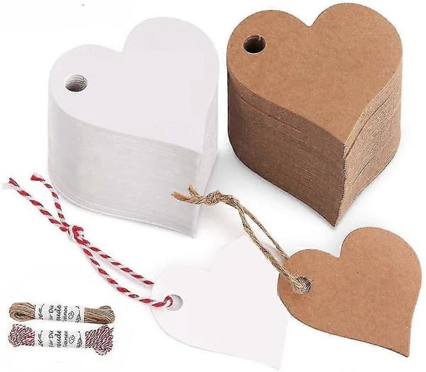 Valentinsdag gavemærker 200 stykker, hvid og læder Valentinsdag blank hjerteform stil