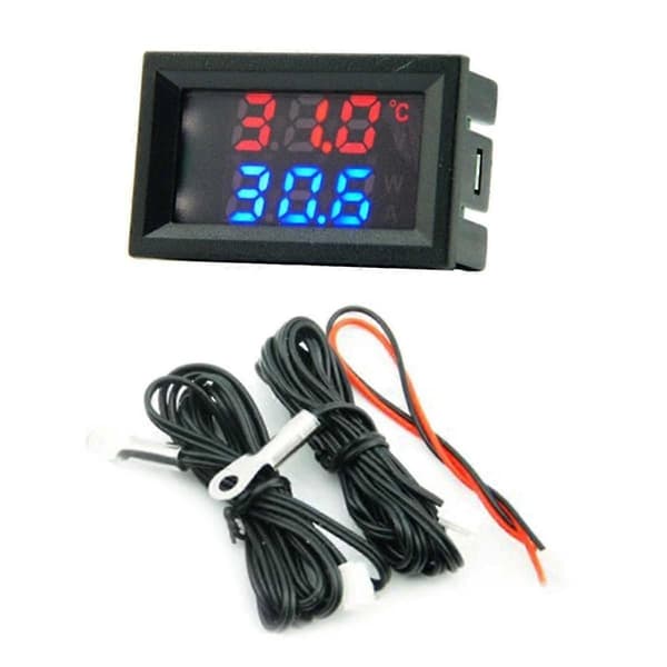 Digitalt termometer med dobbelt display 4-28V DC, -50C til 120C til overvågning af køretøjsudstyr Black