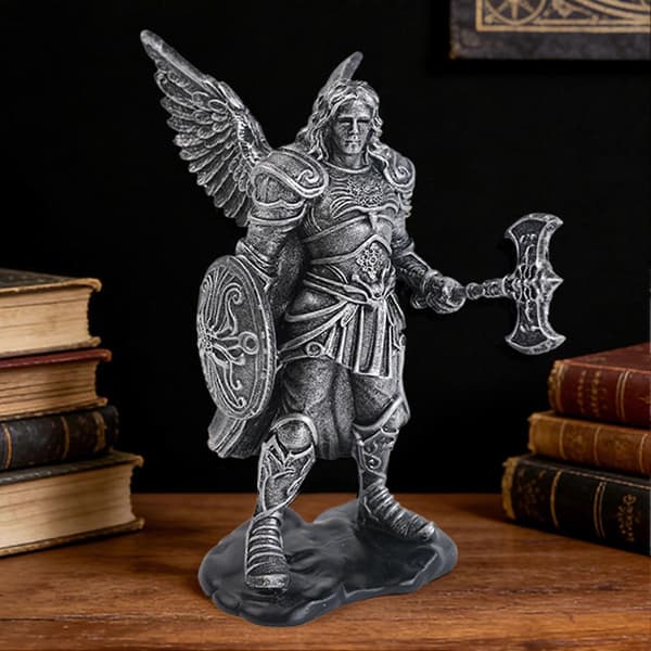 Krigsengel Harpiksstatue - Vinget Soldat til Kontor og Stueindretning Silver E