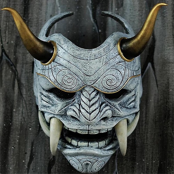 Samurai Oni Mask Latex Hovedbeklædningsmaske Halloween Cosplay Fancy Dress Festmaske Grey