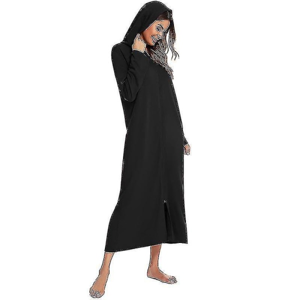 Lang hættetrøje Badekåbe til kvinder med lommer - Zip Up Robe Natkjole Housecoat liggestol Navy Blue M