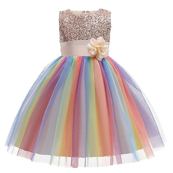 Tyttöjen paljettimekko Rainbow Tutu Syntymäpäiväjuhla Prinsessamekko Näyttelypuku Kukkamekko Champagne 100cm(3-4T)