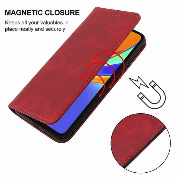 Magnetiskt läderfodral för Xiaomi Redmi 9C NFC Red