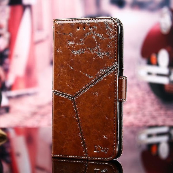 Iphone 13:lle geometrisilla tikkauksilla vaakasuora Flip Tpu + Pu- case , jossa on pidike korttipaikat Lompakko (vaaleanruskea) Light Brown