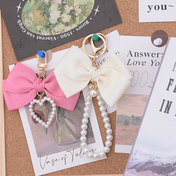 Perle-bue Nøglering Wistlet til Piger Kvinder Bue Perle Nøgleringe Pink Sort Beige