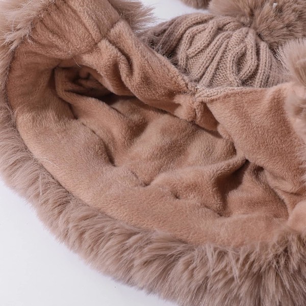 Dam vinter Peruvian öronbeklädnad Beanie Hat Öronklaffar Sherpa Skidmössa Stickad Fleecefodrad 3 Pom A3-m1399-naibai One Size