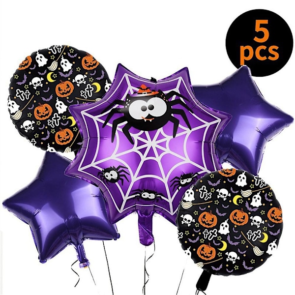 5 stk/sett Halloween-fest rekvisitter tegneserie ballonger Reaper gresskar heks aluminium film ballonger sett hjemmedekorasjon Spider