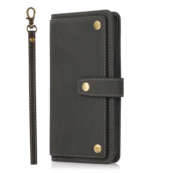Læder telefoncover med lanyard til iPhone 14 Plus Black