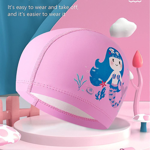 Barn Pojkar Flickor Printed Slitstark Elastisk Badhatt Badkläder Sommar Pool Strand Söt Vattentät Cap Mermaid