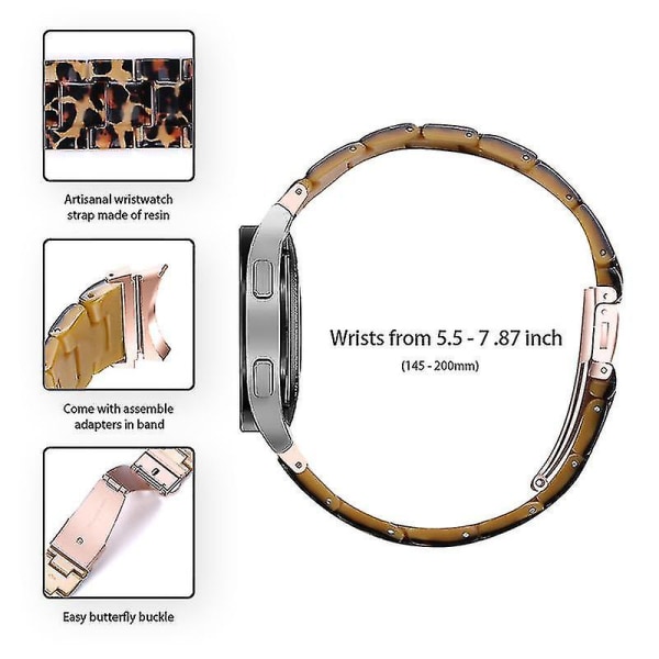 Til Samsung Galaxy Watch 5 40 mm / 44 mm / Watch 5 Pro 45 mm Resin urbånd i rustfrit stål med spændearmbånd Leopard Print