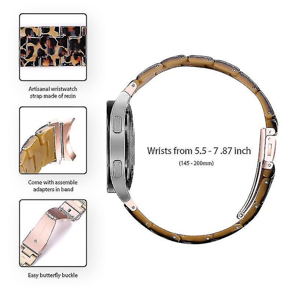 Til Samsung Galaxy Watch 5 40 mm / 44 mm / Watch 5 Pro 45 mm Resin urbånd i rustfrit stål med spændearmbånd Leopard Print