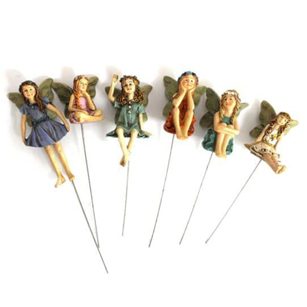 6 stk simuleret fe hjemmeindretning lys farve harpiks urtepotte mini figurer til haven Plæne Patio Gate