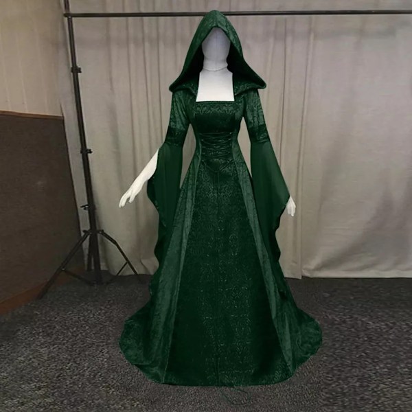 Gotisk Huvad Kläning Brudklänning Cosplay Halloween Verde XXL