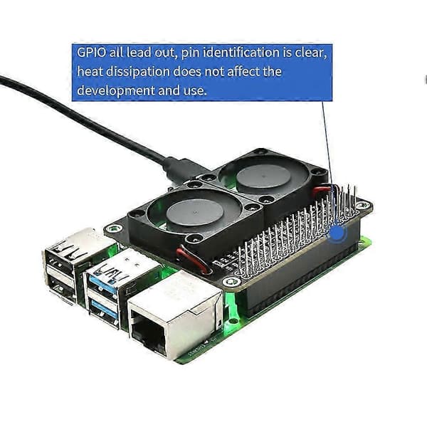 kompatibel med Raspberry Pi 4B/5B dubbelfläktradiator med grön LED black
