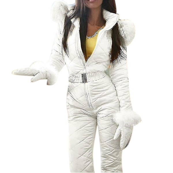 Varm vinteroverall för dam, utomhussportsbyxor, skiddräkt, vattentät jumpsuit White Xl