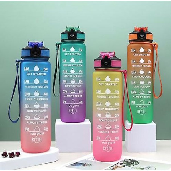 Motivasjonstidsmerket vannflaske 1000ml Orange Green OneSize