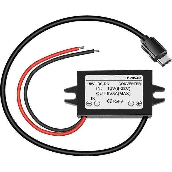 Vandtæt 12V til 5V 3A DC-DC Step Down Konverter, USB C Strømforsyning til Raspberry Pi 4, Mobiltelefoner og Bilbrug