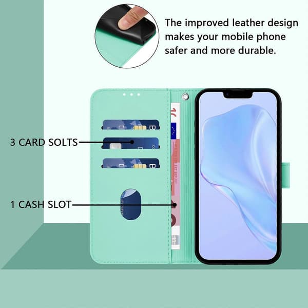 Læder telefoncover med hudfornemmelse til iPhone 15 Plus Mint Green
