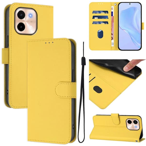 Solid Farge PU-deksel for vivo Y28 4G Lemon Yellow