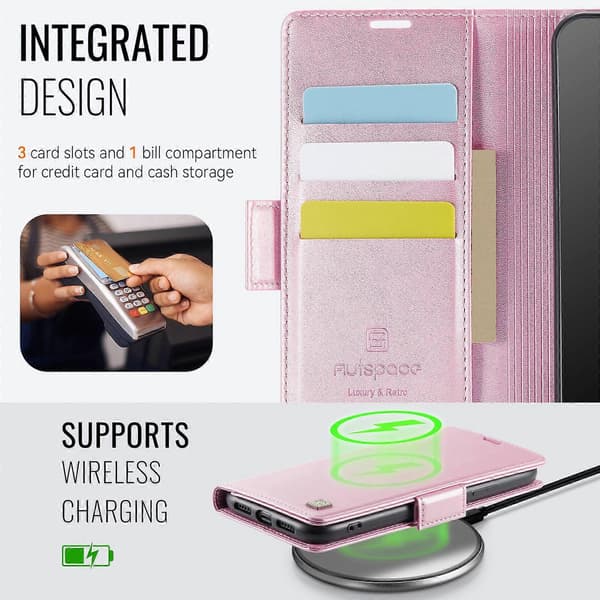 Retro Lommebokdeksel i Lær til iPhone 11 Pro Pink
