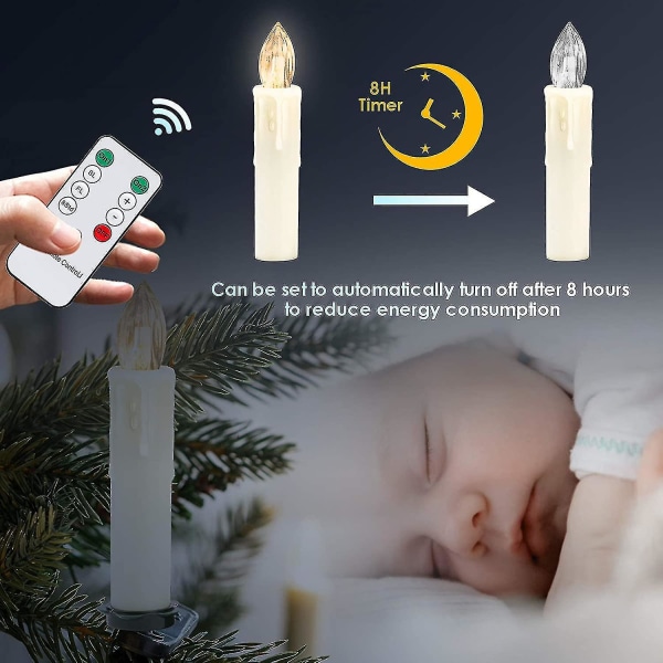 40x LED Julelys, Trådløse Hvite Varme Juletrelys, Dimbar LED Lys, IP44, For Juletre