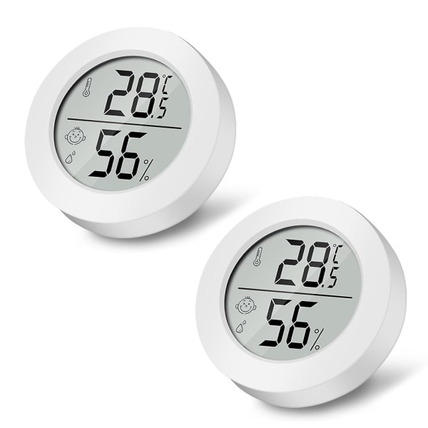 2024, paket med 2 digitala inomhustermometrar Mini LCD-termometer Hygrometer inomhusrumstermometer fuktighetsmätare med smiley -indikator (vit)