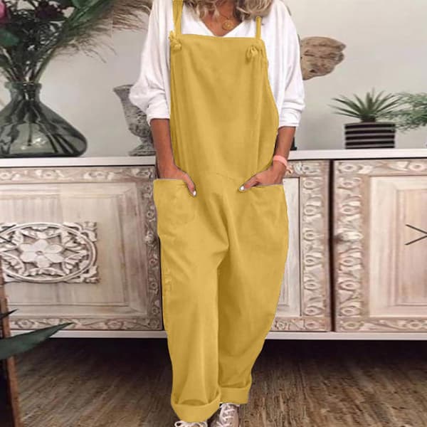 Dame Overalls Dungarees Romper Baggy Playsuit Bomull Lin Jumpsuit Light Blue S