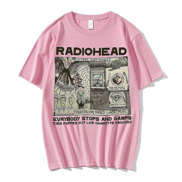 Vintage Radiohead T-shirt Hip Hop engelsk rockband T-shirts Mænd Kvinder Pink XL