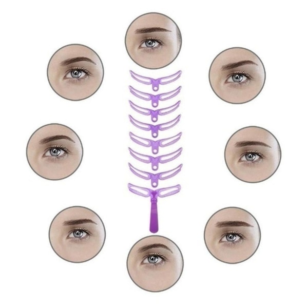8 st Ögonbrynsschabloner med handtag och rem Tvättbar återanvändbar ögonbrynsmall