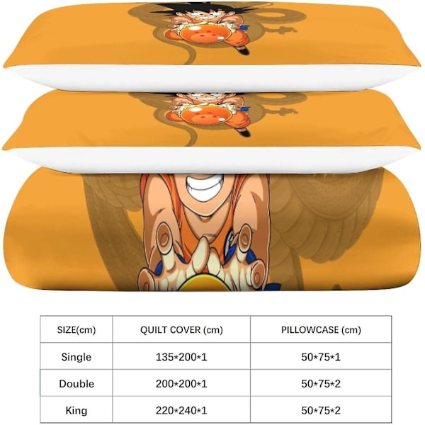 Dragon Ball Goku Trendig Täcke Set med Dold Blixtlås - Ögonfångande 3D-Tryckt Mikrofiber Anime Sängkläder, 3-Delat Set med Kuddfodral, Ide Single135x200cm