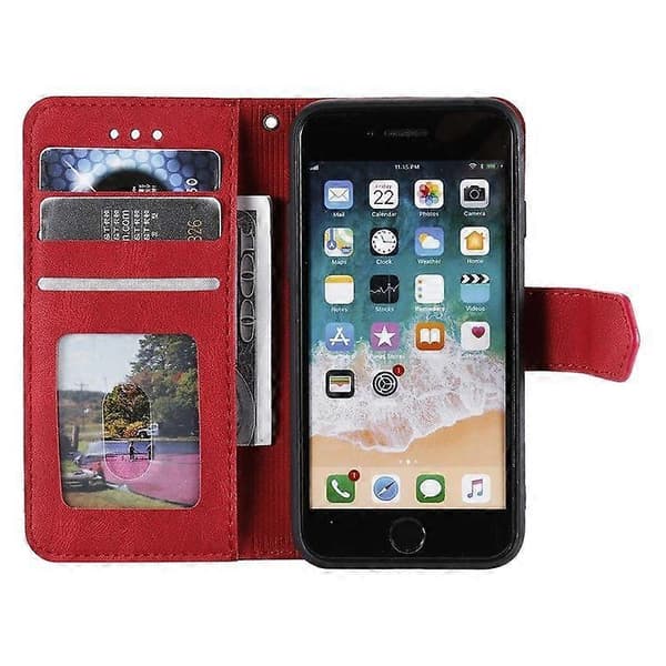 PU Läder Skyddande Telefonfodral För iPhone 16e, Plånboksfodral med Splitsning Red