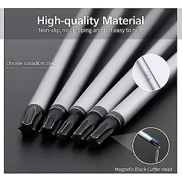 Ekstra Langt Torx Skruetrækkersæt, 5 stk. 30 cm Magnetisk Torx Skruetrækkersæt, T15 - T30 (t15,t20,t25,t27,t30) Magnetisk Torx Skruetrækker Stjerne Skruetrækkersæt