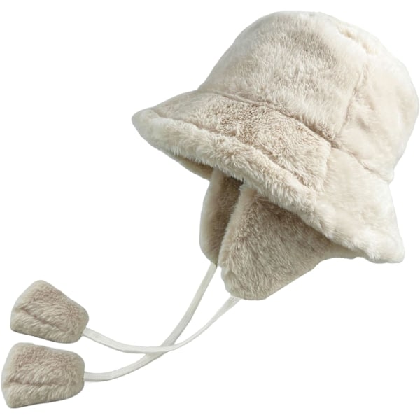 Fuzzy Bucket Hat til Kvinder og Mænd - Plysset, Sød Bucket Hat til Vinter - Varmt, Fluffy Fiskerhat - Sjove Sherpa Hatte A-white