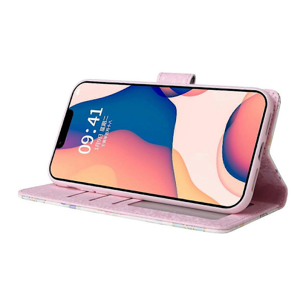 Bronzing Maleri RFID Læderetui til iPhone 14 Plus Bloosoming Flower