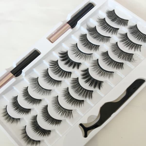 Magnetic False Eyelashes Eyeliner Kit, 12 Pairs Magnetic Eyelashes, Natural 3D False Eyelashes