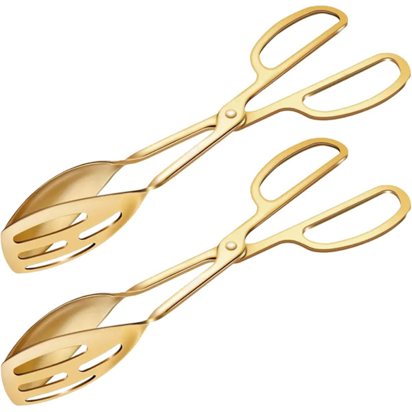 2-pack Guld Serveringstänger Buffétänger för Kök Matlagning 25 cm Rostfritt Stål Salladstång