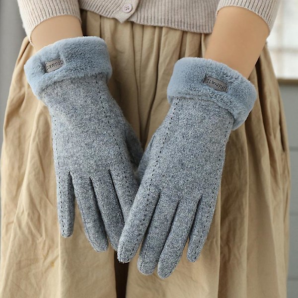 Cashmere ullhandskar för kvinnor vinter söt ridning varm sammet vadderad tjock touch screen kall-proof skidåkning Gray Average size