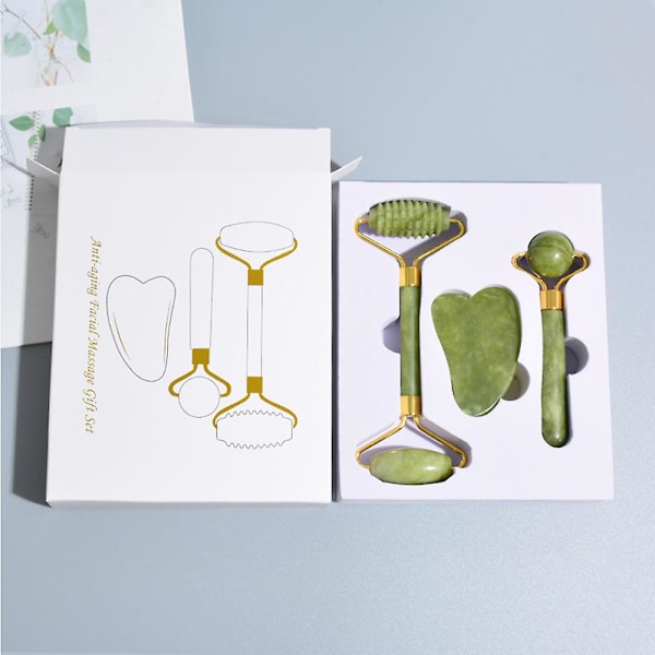 3st Kvinnor Present set Gua Sha Stone Neck Hudstramning Jade Roller