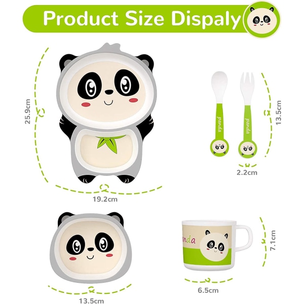 Barneservisesett Middagssett Babytallerkenskål Bambusfibergaffel (panda)