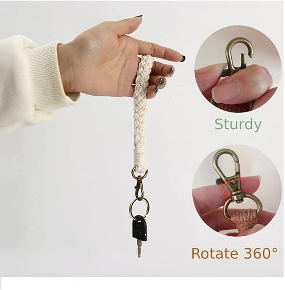 Makramé Nøglering Håndledsrem Nøglekæde Boho Armbånd Nøglesnor til Kvinder Nøglering Armbånd Kvinder Gaver