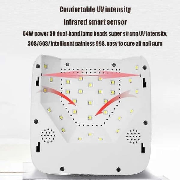 Smart Infrarød Sensor Trådløs UV LED Negletørker, 54W Rask Gel Neglelampe, Hvit