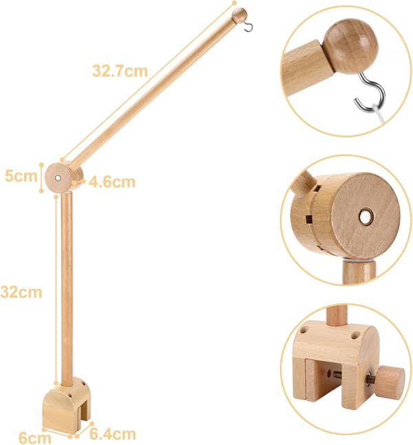 Crib Mobile Holder, Height Adjustable Wooden Mobile Stand, Suitable for Cribs, Hanging Wind Chimes and Changing Tables