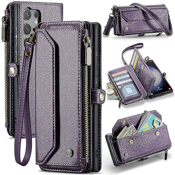 For Samsung Galaxy S24 Ultra Case Lommebok, Magnetisk lukking 360 Full Støtsikker Beskyttelse Drop Absorption Heavy Duty Lærveske purple