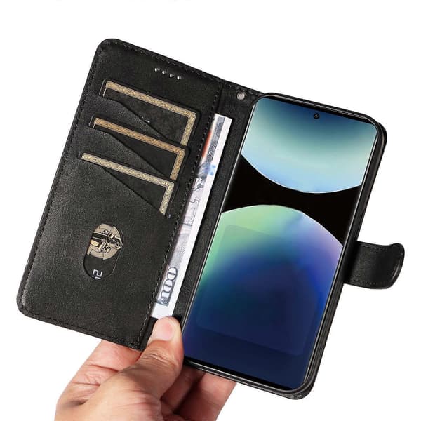 Plånboksfodral för Xiaomi Redmi Note 14 Pro 4G, T-formade linjer Läder Telefonskydd Ställ Black