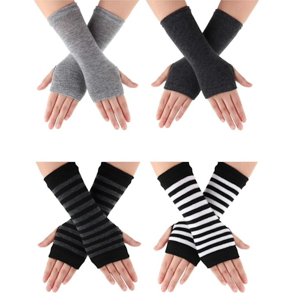 4 Pairs Cashmere Feel Wrist Fingerless Gloves with Thumb Hole Unisex Cashmere Warm Gloves